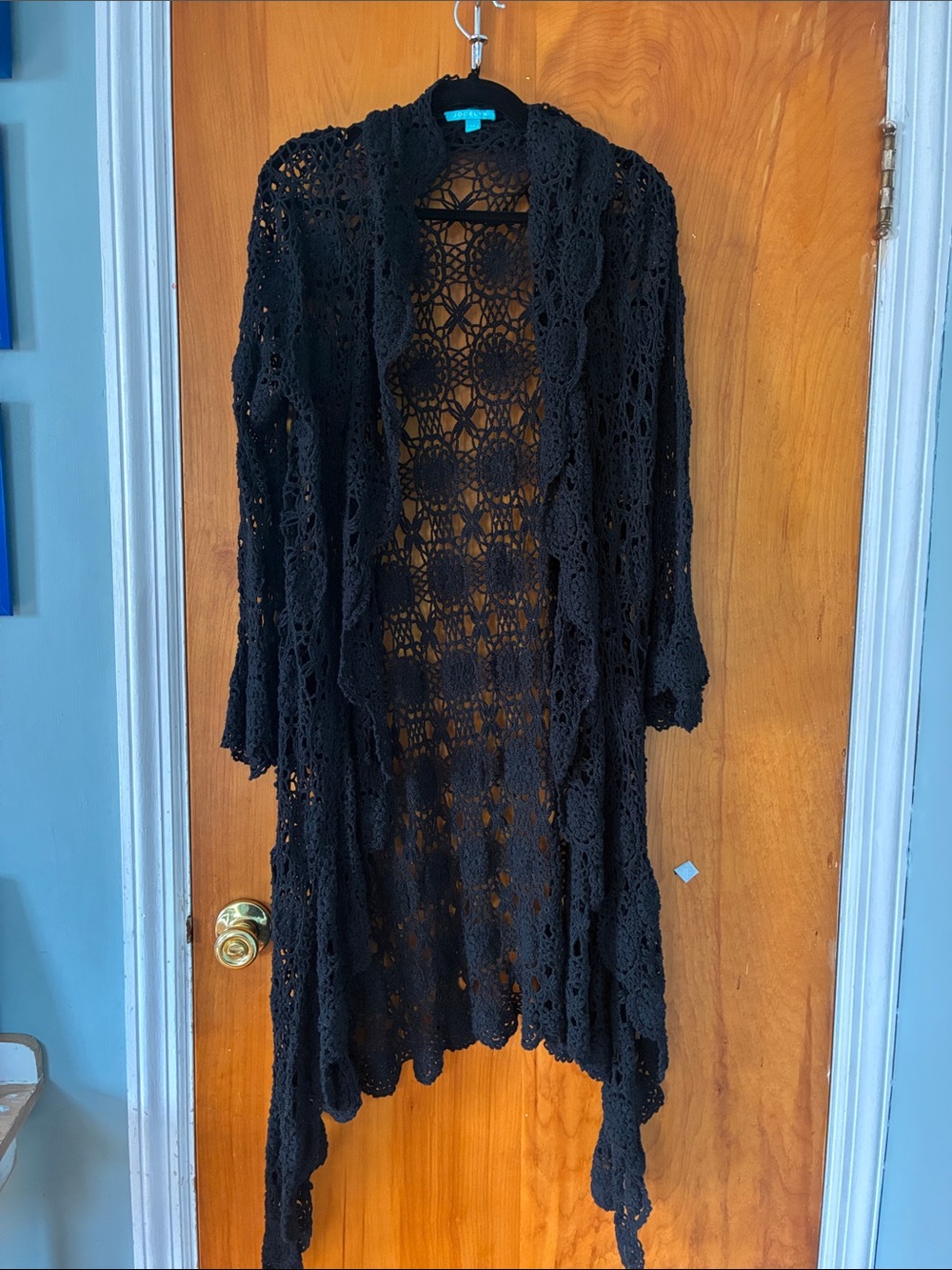 Open-Front Black Crochet Duster Shrug